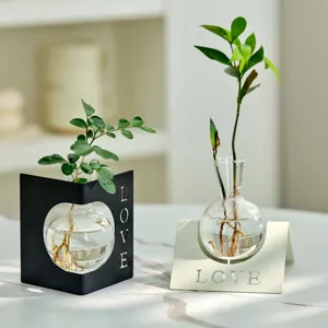 Modern Minimalist Glass Hydroponic Metal Vase Geometric Iron Art Desktop Ornament Living Room Dining Table Home Decoration