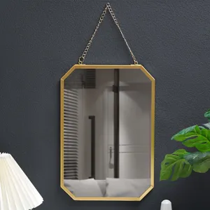 Nordic Style Iron Framed Wall Hanging Mirror Geometric Octagon Metal Chain Vanity Mirror For Bathroom Home Decor