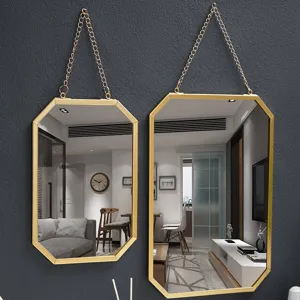 Nordic style iron wall-mounted mirror with gold chain for bathroom, bedroom and vanity.
