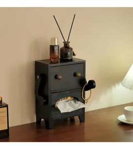 Wooden tissue box desktop storage drawer for living room and restaurant creative robot design