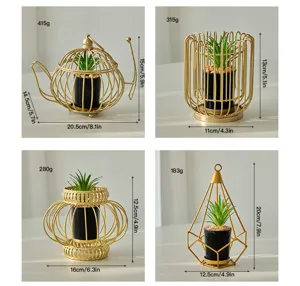 Gold iron art artificial succulent potted plant geometric creative home desktop decor set