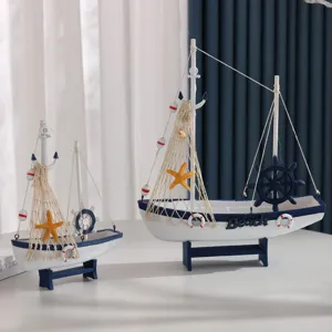 Modelo de velero mediterraneo decoracion de mesa azul y blanco para el hogar salon