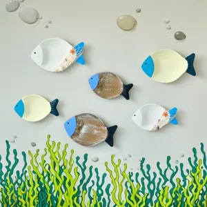 Mediterranean Wooden Creative Dimensional Fish Shape Wall Hanging Decoration Home Living Room Kids Room Art Decor