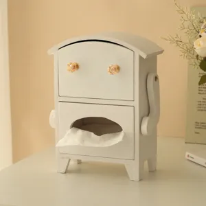Solid wood tissue box desktop storage drawer box creative smiling robot paper holder main view