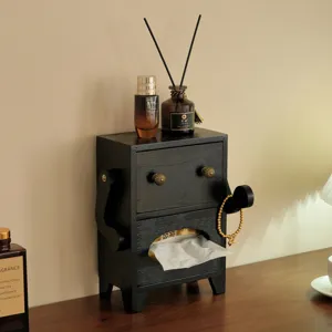 Solid wood tissue box desktop storage drawer creative robot tissue holder for home decor