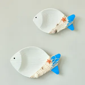 Mediterranean wooden fish wall decor 3D hanging ornament for home living room coastal style