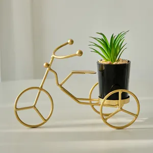 Gold iron bicycle potted plant ornament desktop decor minimalist European style home display