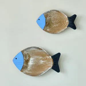 Mediterranean style wooden fish wall decor, creative 3D hanging ornament for rooms.
