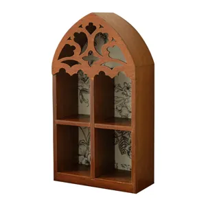 Wooden wall shelf gothic arch crystal display rack hollow home decor multi-layer storage organizer