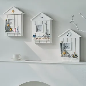 Caja de llaves colgante de pared de madera estilo mediterráneo decoración hogar set de 3