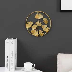 Stile Nordico Foglia di Ginkgo Dorata Decorazione Murale in Metallo Soggiorno Ornaments Sospeso Scultura Murale in Ferro Decorazione della Casa