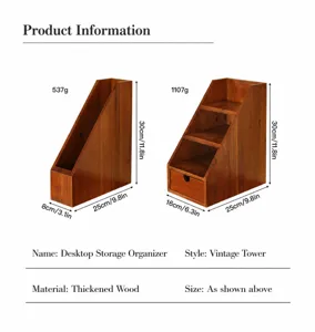 Organizzatore da scrivania in legno con cassetti, stile retrò per documenti e cosmetici.
