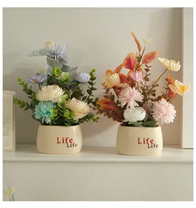 Nordic style artificial potted plants with colorful flowers for desk or home decoration.