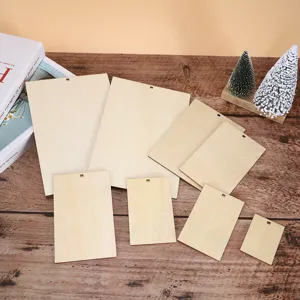 Ensemble de pièces en bois brut pour peinture DIY enfants, pendentifs rectangulaires percés.
