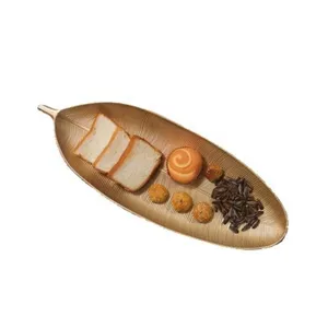 Gold leaf shaped snack tray minimalist Nordic style decorative home storage tray fruit plate
