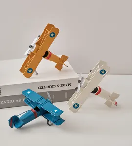 Vintage metal biplane airplane model craft desktop decoration home ornament toy set