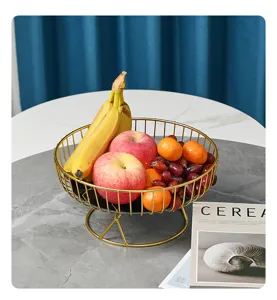European luxury golden wire fruit basket decorative modern kitchen tabletop fruit storage display stand