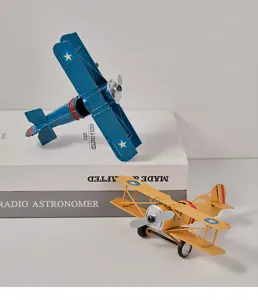 Vintage iron biplane model retro fighter aircraft desktop ornament toy home decor gifts
