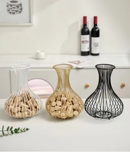 Metal wire wine cork storage basket home bar decor set of three colors white gold black