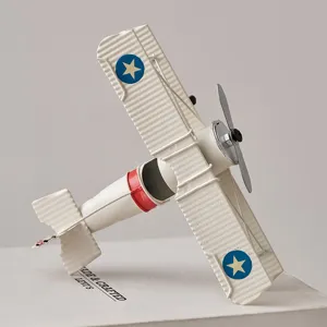 Vintage Iron WWII Fighter Airplane Model Handmade Painted Metal Biplane Toy Desk Ornament Home Craft