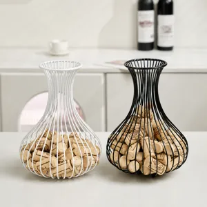 Metal Wine Cork Holder Wire Storage Basket Decorative Bottle Cork Container For Home Bar Kitchen Countertop Tabletop Decor