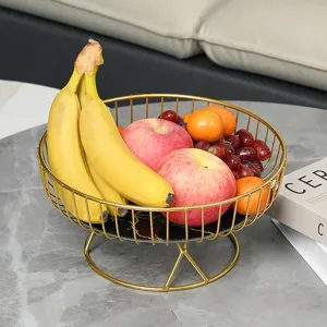 European luxury metal wire fruit basket with marble base modern table fruit bowl storage