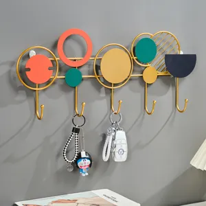 Gancho De Pared De Hierro Geométrico Creativo Colgador De Llaves Colorido Perchero Decorativo Para Entrada Hogar