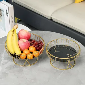 European light luxury metal fruit basket set, modern living room desktop decoration storage tray.