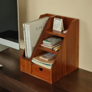 Scatola Portaoggetti da Scrivania in Legno Massello Scaffale Organizer in Legno Multistrato per Cancelleria da Ufficio Cosmetici Cancelleria