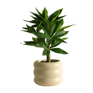 Artificial potted plant with ceramic pot fake green foliage for home office desk decor