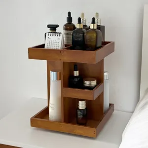 360 rotating wooden cosmetic organizer desktop makeup storage rack multi-layer display stand