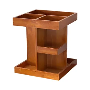360 degree rotating wooden cosmetic organizer for desktop makeup storage box display stand