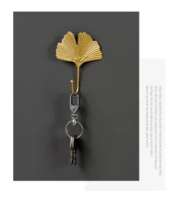 Nordic style punch free decorative leaf wall hook iron art coat and key single hook holder