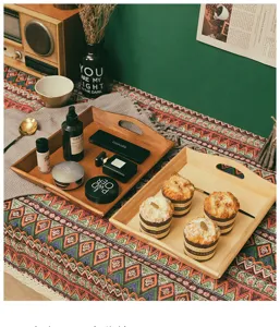 Wooden rectangular storage tray, Zakka style vintage desktop organizer for home decor.