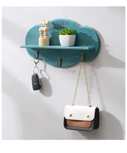 Estante de pared de madera en forma de nube con ganchos, organizador decorativo nórdico para llaves.