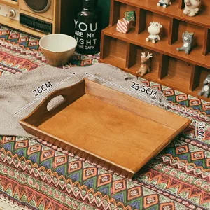 Zakka Vintage Wooden Rectangular Tray Home Desktop Storage Box Natural Wood Decorative Serving Tray For Fruit Cosmetics