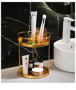 2-tier metal bathroom storage rack gold cosmetics organizer vanity shelf countertop tray