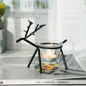 Nordic Wrought Iron Deer Candle Holder Modern Glass Candlestick Stand With Tea Light For Home Decor Tabletop Ornament