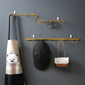 Moderno Lujo Hierro Montado en la Pared Gancho para Abrigo Creativo Geométrico Estante Colgante Para Entrada Pasillo Decoración del Hogar Oro Ganchos