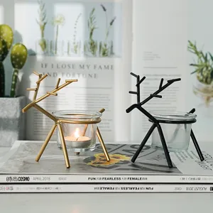 Nordic metal reindeer tealight candle holder modern minimalist home desktop decor set of 2