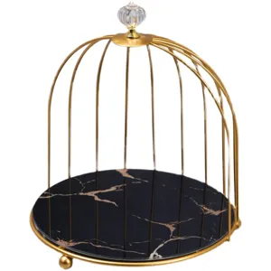 Gold birdcage cosmetic organizer makeup storage shelf desktop jewelry holder display.