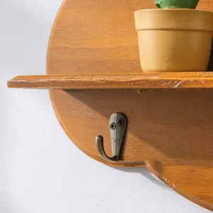 Estante de pared de madera maciza con gancho metálico, perchero estilo nórdico para hogar.