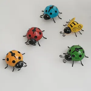 Metal bee ladybug garden decor, outdoor iron hanging insect ornaments for yard and lawn.