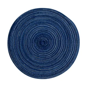 Round braided placemat dark blue table mat insulation pad for home kitchen dining table use.