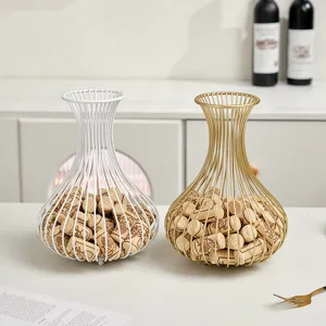 Metal wine cork holder basket creative wire storage container for home bar desktop decor