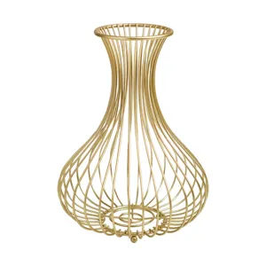 Gold metal wire wine cork holder basket hollow bottle shaped decorative storage container