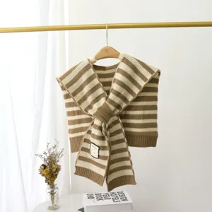 Korean Style Striped Knit False Collar Shawl For Women Versatile Soft Nylon Lace-up Warm Scarf Outerwear Decorative Capes