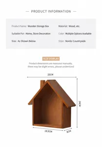 Wooden house wall shelf storage box rustic home decor display rack size 25x24cm item