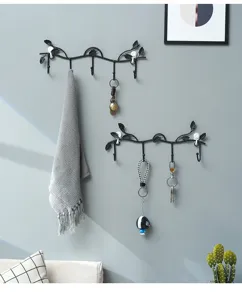 Nordic black iron wall mounted hook leaf branch design coat key hanger for entryway