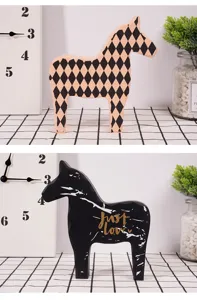 Nordic style wooden horse desktop decoration ornaments for living room and bedroom use.